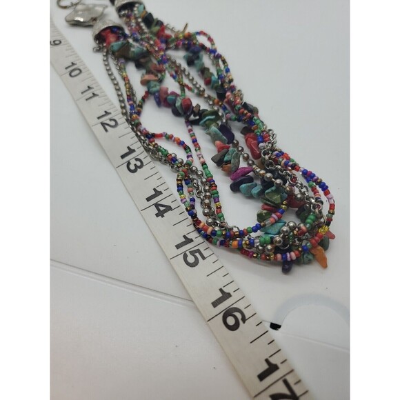 Women's Multi-Strand Necklace Beads & Stones Sliver Tone Adjustable Chain - Picture 12 of 12